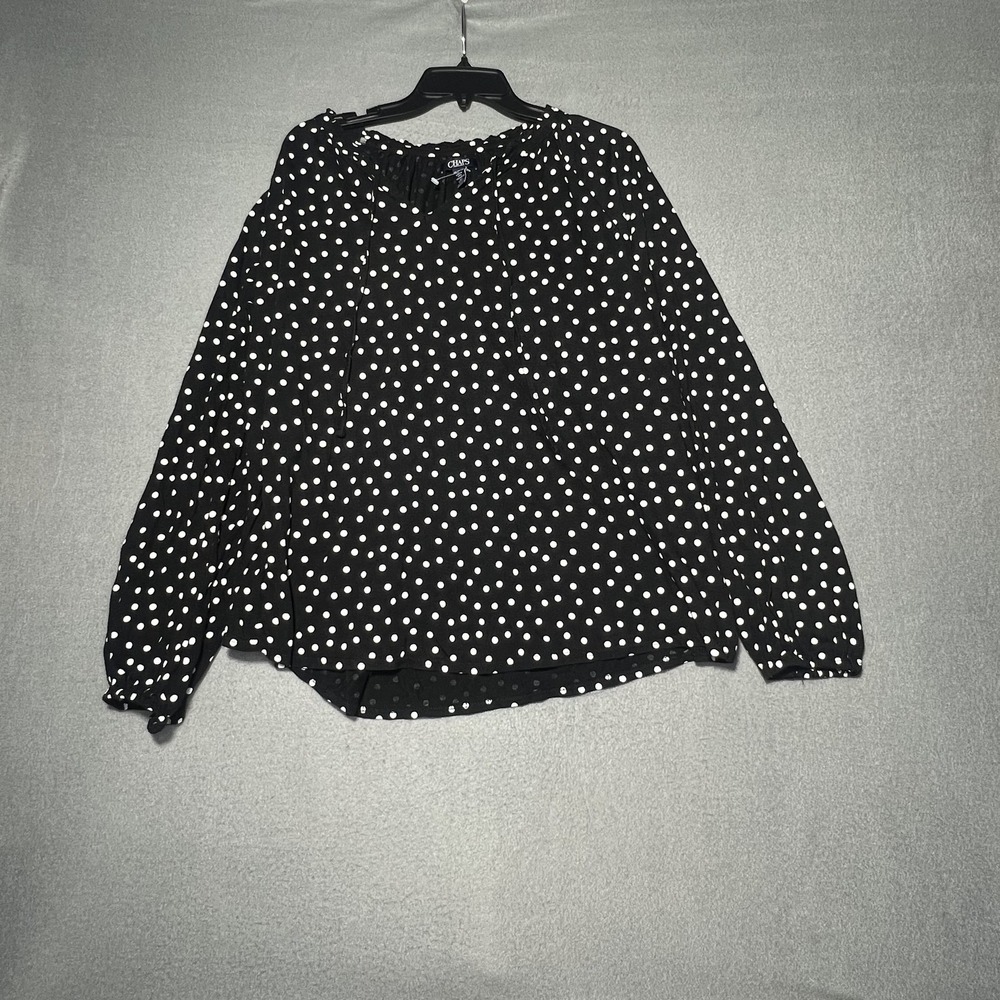 Chaps Women's XXL Black White Polka‎ Dot Cotton Blend Tie Neck Blouse Top